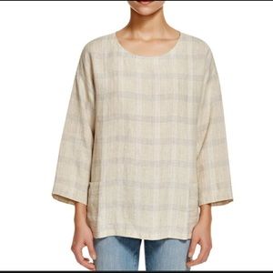 Eileen Fisher Organic Linen Plaid Tunic